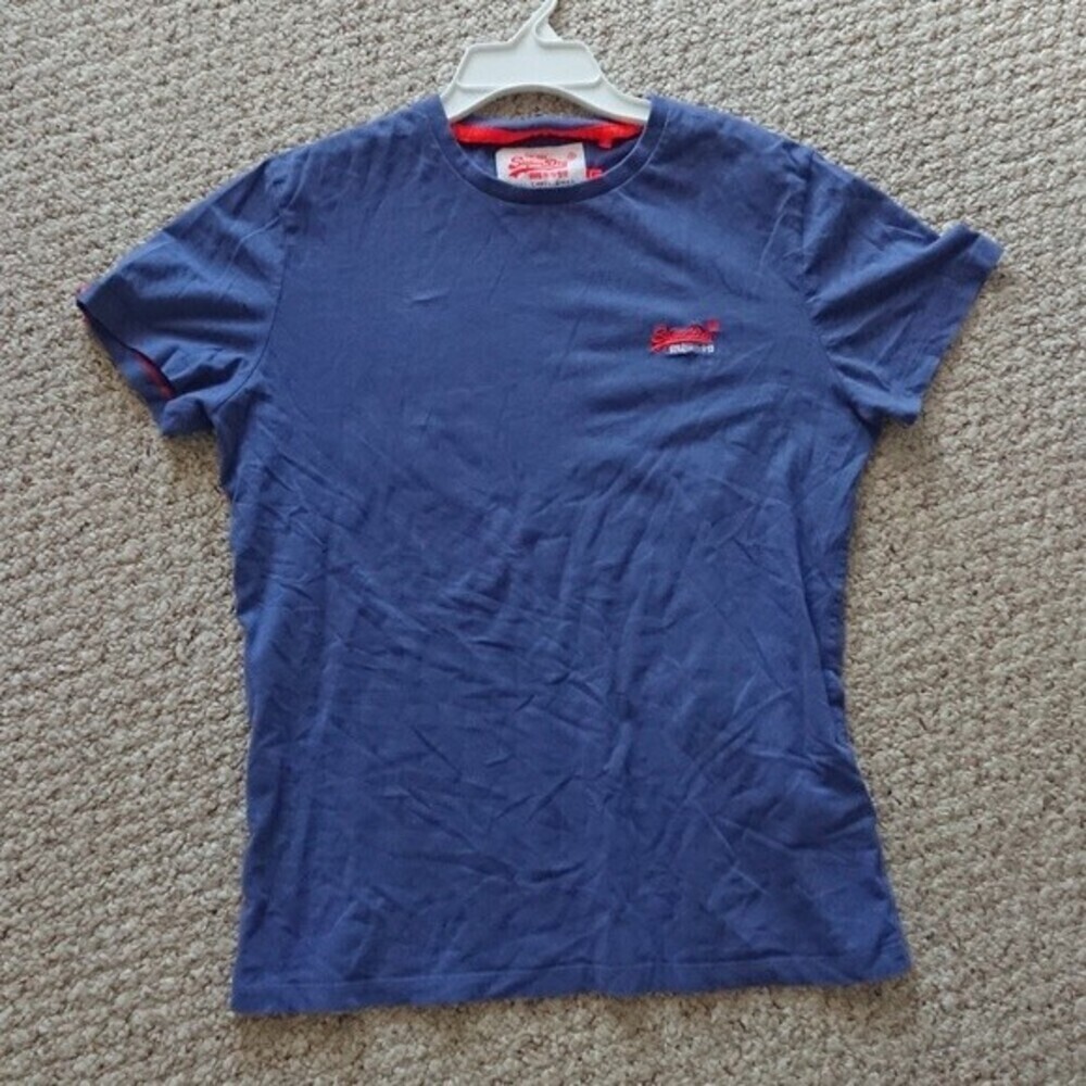 Superdry orange label Embroidered blue T-shirt size L
